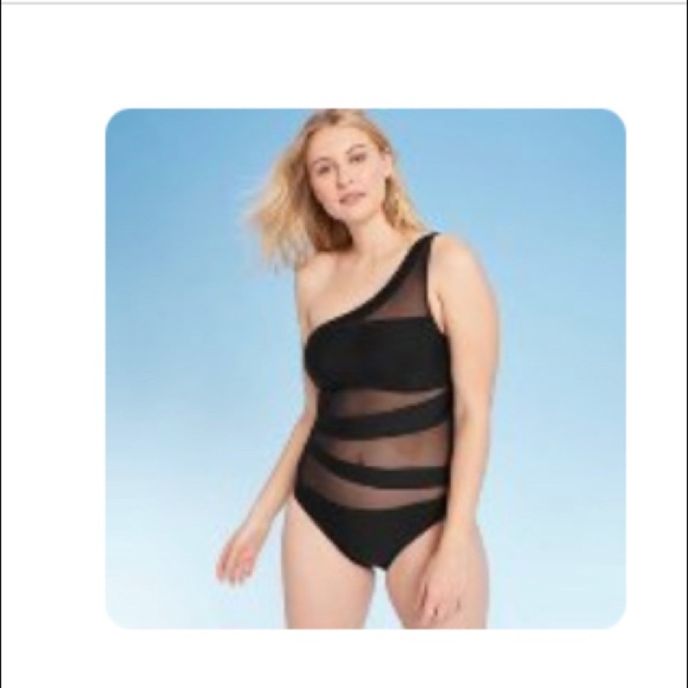 One shoulder mesh one piece swimsuit
